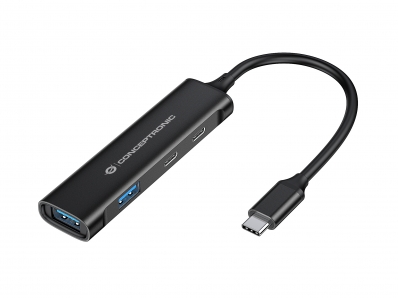 CONCEPTRONIC USB-Hub 4-Port 3.0 ->2xUSB-C/A o.Netzteil sw