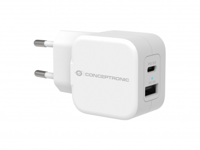 CONCEPTRONIC Ladegerät 2Port 20W,USB-C/USB-A PD weiß