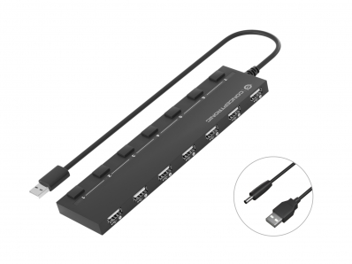 CONCEPTRONIC USB-Hub 7-Port 2.0 ->7x2.0 extra o.Netzteil sw