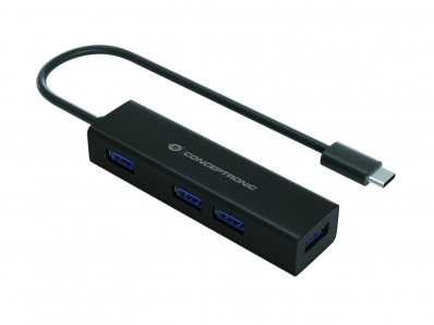 CONCEPTRONIC USB-Hub 4-Port 3.1/C->4x3.0 o.Netzteil sw