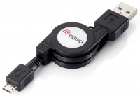 Equip USB Kabel 2.0 A -> micro B St/St 1.00m aufrollbar sw Polybeutel