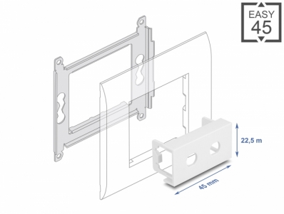 Delock Easy 45 Module Plate Round cut-out 2 x M8 Anti-twist, 45 x 22.5 mm white