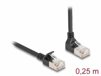 Delock RJ45 Network Cable Cat.6A S/FTP Slim 90° downwards angled / straight 0.25 m black