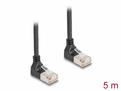 Delock RJ45 Network Cable Cat.6A S/FTP Slim 90° downwards / downwards angled 5 m black