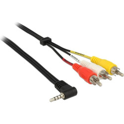 Delock Cable Stereo jack 3.5 mm 4 pin male angled > 3 x RCA male 1.5 m