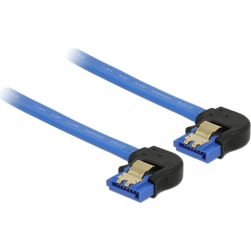 Delock Cable SATA 6 Gb/s receptacle downwards angled > SATA receptacle downwards angled 30 cm blue with gold clips