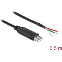Delock Adapter cable USB 2.0 Type-A to Serial RS-232 with 3 open wires 0.5 m