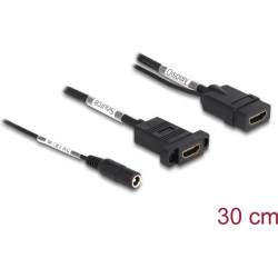Delock HDMI Cable 4K 60 Hz with DC feed 2.1 x 5.5 mm 0.30 m panel-mount