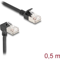 Delock RJ45 Network Cable Cat.6A S/FTP Slim 90° upwards angled / straight 0.5 m black