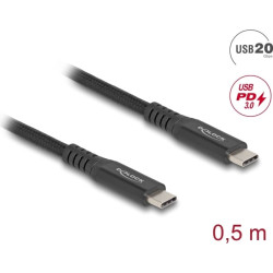 Delock USB 20 Gbps Cable USB Type-C™ male to male PD 3.0 100 W E-Marker 0.5 m black metal
