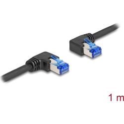 Delock RJ45 Network Cable Cat.6A S/FTP right / left angled 1 m black