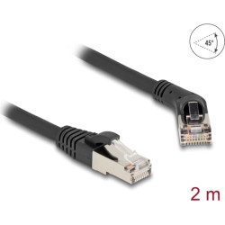 Delock RJ45 Network Cable Cat.6A S/FTP plug 45° right angled to plug straight 2 m black