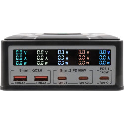 Exsys EX-1107 Multiport High Power Charger mit QI 15W und USB-C PD mit max. 260W