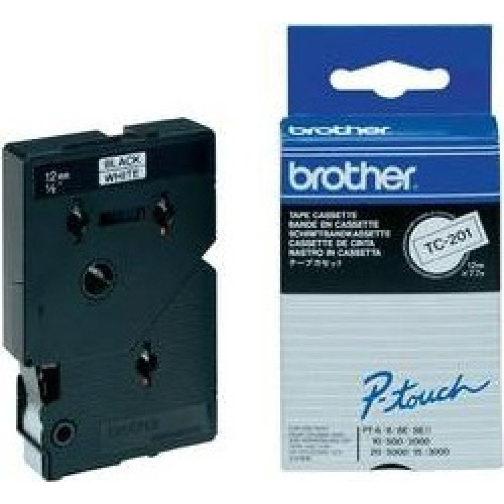 Brother Gloss Laminated Labelling Tape - 12mm, Black/White, 10-pk marķēšanas lenta TC