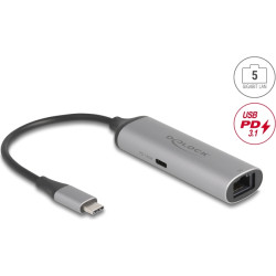 Delock USB Type-C™ Network Adapter 5 Gigabit LAN 1 x RJ45 with Power Delivery PD 3.1 140 watt