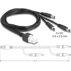 Delock Cable Mini-Fit 4.2 mm 6 pin male to 3 x DC 5.5 x 2.5 mm male black
