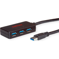 Roline USB 3.2 Gen 1 Hub, 4 Ports, with Repeater, black, 10 m