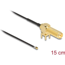 Delock Antenna Cable RP-SMA 90° PCB jack bulkhead to I-PEX Inc., MHF® 4L plug 1.13 15 cm thread length 15 mm