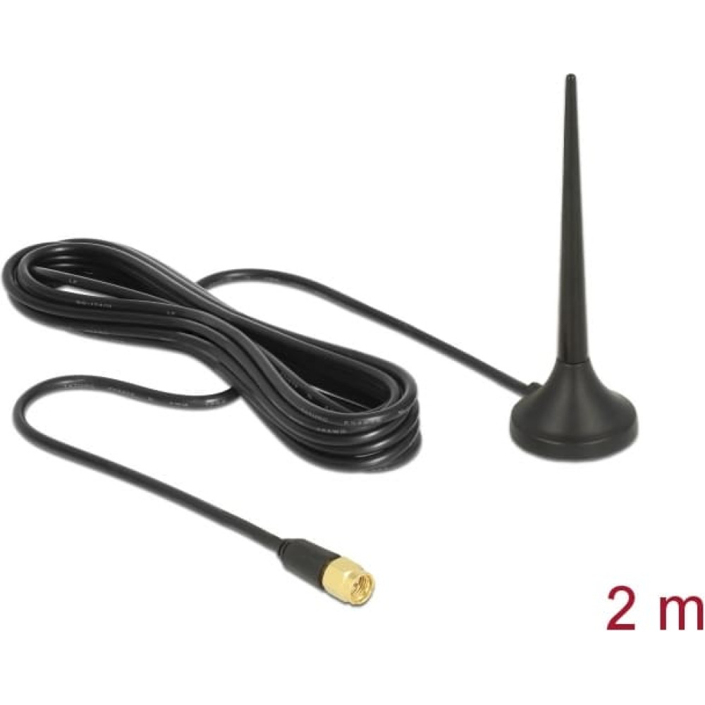 Delock LTE / GSM / UMTS Antenna SMA plug 3 dBi fixed omnidirectional with magnetic base and connection cable RG-174 2 m outdoor black