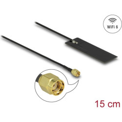 Delock WLAN WiFi 6 802.11 ac/ax/a/h/b/g/n Antenna RP-SMA plug 2 - 4 dBi 15 cm PCB internal self-adhesive