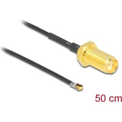 Delock Antenna Cable SMA jack bulkhead to I-PEX Inc., MHF® 4L LK plug 1.37 50 cm thread length 10 mm