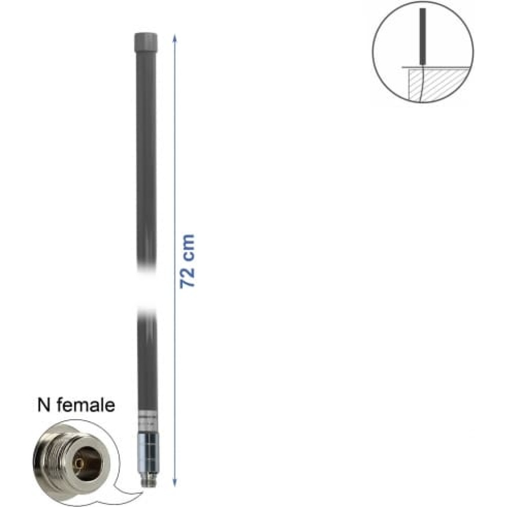 Delock LPWAN 433 + 868 MHz Antenna N jack 2 dBi 72 cm omnidirectional fixed outdoor grey