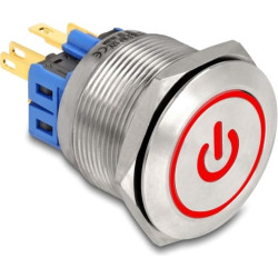 Delock Push Button for Installation 25 mm 6 x solder connection LED red power symbol + ring