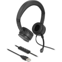 Delock USB Stereo Headset with Cable Remote Control and Quick-Mute Button for PC and Laptop