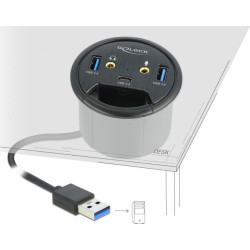 Delock 3 Port In-Desk Hub USB 1 x USB Type-C™ and 2 x USB Type-A + HD-Audio Ports