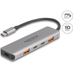 Delock USB 10 Gbps 2 Port USB Type-A + 2 Port USB Type-C™ Hub with USB Type-C™ connector and PD 95 Watt
