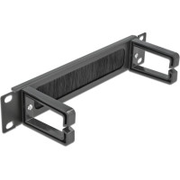 Delock 10″ Cable Management Brush Strip with 2 hooks 1U black