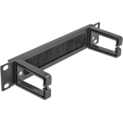 Delock 10″ Cable Management Brush Strip with 2 hooks 1U black
