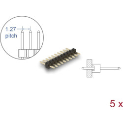 Delock Pin header 10 pin, pitch 1.27 mm, 1-row, straight, 5 pieces