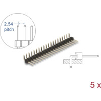 Delock Pin header 20 pin, pitch 2.54 mm, 1-row, angled, 5 pieces