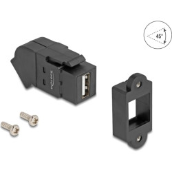 Delock USB 2.0 Type-A panel mount female to Type-A female 45° angled black