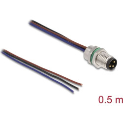 Delock M8 3 pin male for panel with open cable ends A-coded 0.5 m