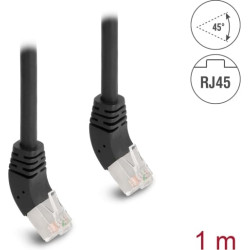 Delock RJ45 Network Cable Cat.6A S/FTP 45° upwards angled 1 m black