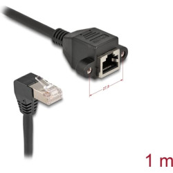 Delock Network Extension Cable S/FTP RJ45 plug 90° angled to RJ45 built-in jack Cat.6A 1 m black