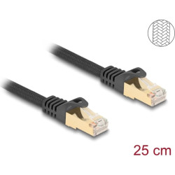 Delock RJ45 Network Cable with braided jacket Cat.6A S/FTP plug to plug 0.25 m black