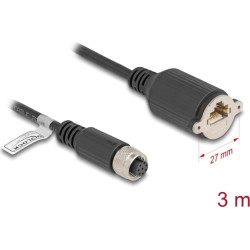 Delock M12 Cable A-coded 8 pin female to RJ45 jack for installation Cat.5e FTP 3 m black