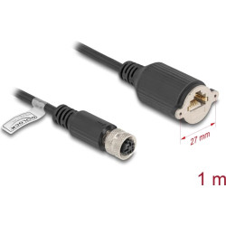 Delock M12 Cable D-coded 4 pin female to RJ45 jack for installation Cat.5e FTP 1 m black