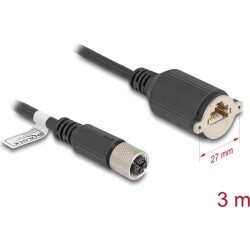 Delock M12 Cable X-coded 8 pin female to RJ45 jack for installation Cat.6A S/FTP 3 m black