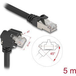 Delock GigE Camera Cable RJ45 plug 45° rotated and 90° angled with screws to RJ45 plug Cat.6 S/FTP 5 m black