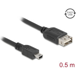 Delock USB 2.0 Cable USB Type Mini-B male to EASY USB Type-A female 0,5 m