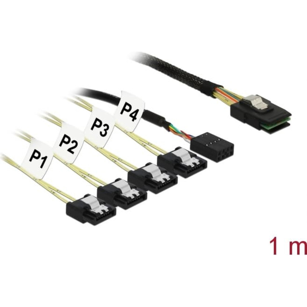 Delock Cable Mini SAS SFF-8087 > 4 x SATA 7 pin Reverse + Sideband 1 m