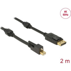 Delock Cable mini Displayport 1.2 male with screw  Displayport male 4K black 2 m