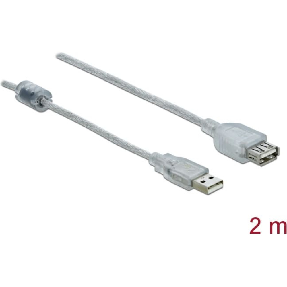 Delock Extension cable USB 2.0 Type-A male > USB 2.0 Type-A female 2 m transparent
