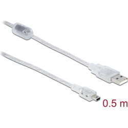 Delock Cable USB 2.0 Type-A male  USB 2.0 Mini-B male 0.5 m transparent