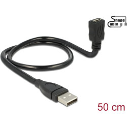 Delock Cable USB 2.0 Type-A male  USB 2.0 Micro-B female ShapeCable 0.50 m