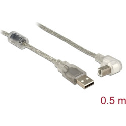Delock Cable USB 2.0 Type-A male > USB 2.0 Type-B male angled 0.5 m transparent